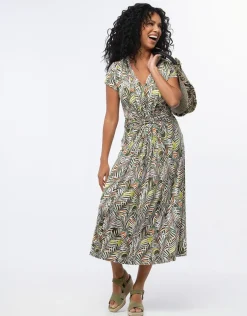 Outlet Robe longue imprimé kaki Robes|Robes & Jupes