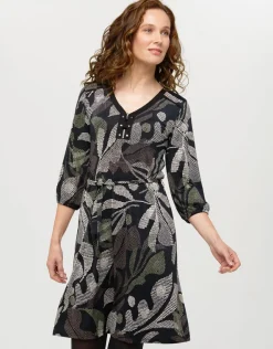 Online Robe motif feuillage noir Robes|Robes & Jupes
