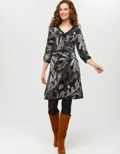 Online Robe motif feuillage noir Robes|Robes & Jupes
