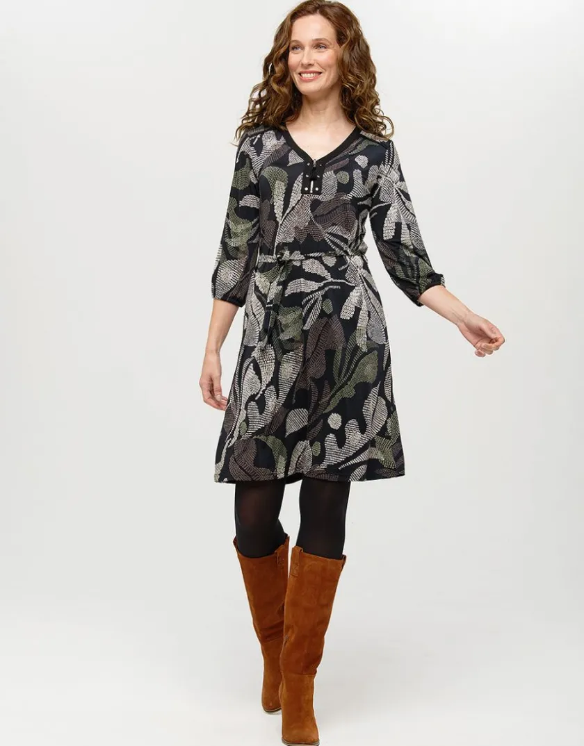 Online Robe motif feuillage noir Robes|Robes & Jupes