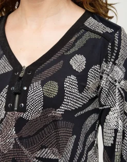 Online Robe motif feuillage noir Robes|Robes & Jupes