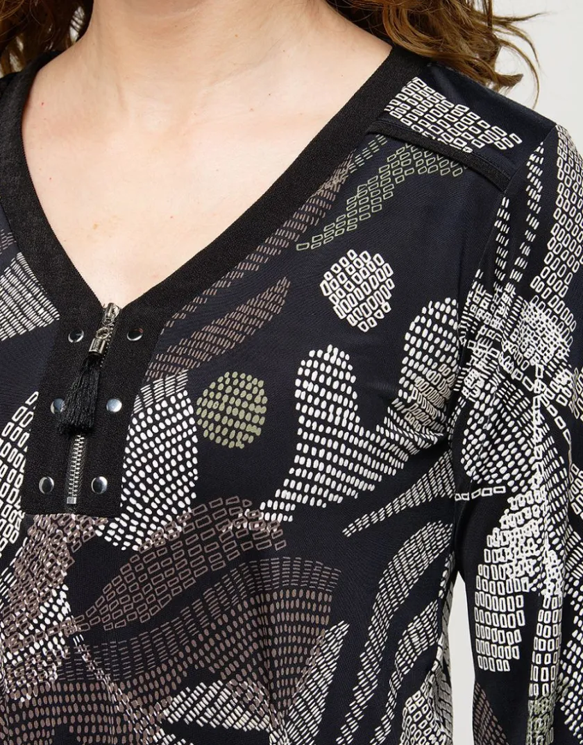 Online Robe motif feuillage noir Robes|Robes & Jupes