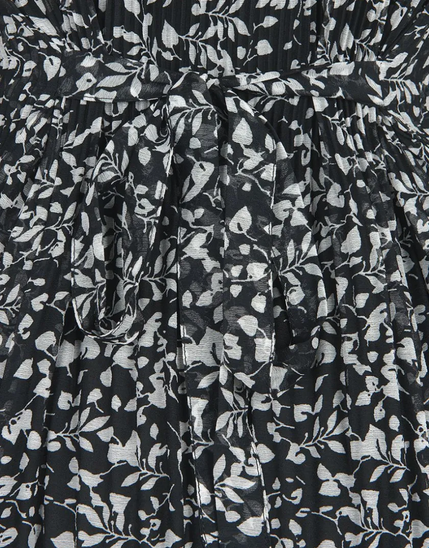 Online Robe plissée fleurs noir Robes|Robes & Jupes