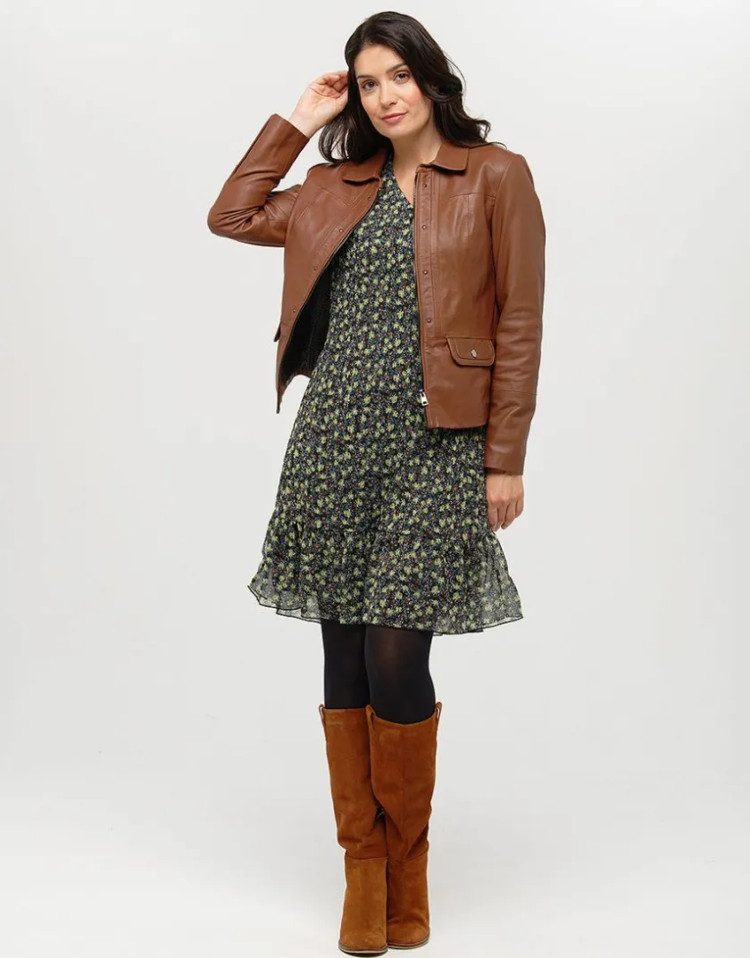 Fashion Robe plissée kaki fleurs Robes & Jupes|Robes