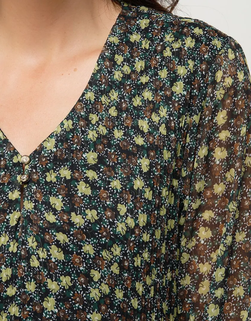 Fashion Robe plissée kaki fleurs Robes & Jupes|Robes