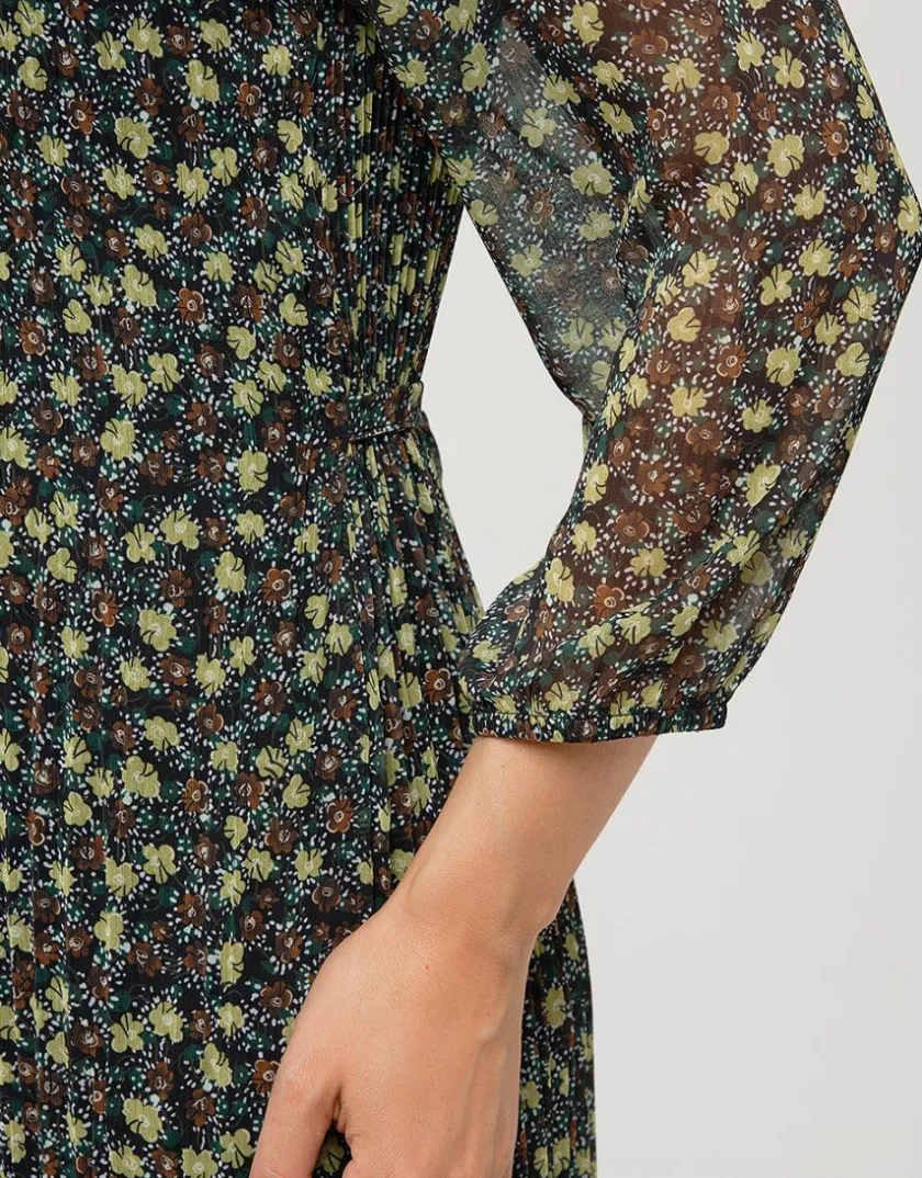 Fashion Robe plissée kaki fleurs Robes & Jupes|Robes
