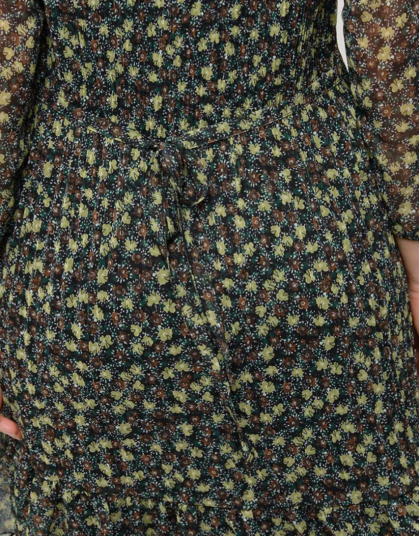 Fashion Robe plissée kaki fleurs Robes & Jupes|Robes
