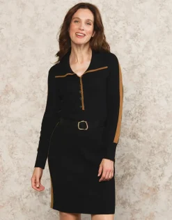 Hot Robe pull noire ceinturée Robes|Robes & Jupes