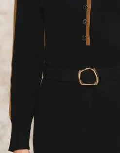 Hot Robe pull noire ceinturée Robes|Robes & Jupes