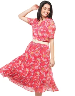 Sale Robe rouge florale Robes|Robes & Jupes