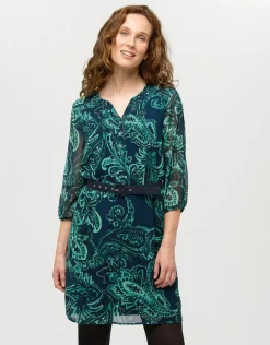 Outlet Robe verte voile à motif Robes|Robes & Jupes
