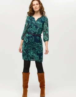 Outlet Robe verte voile à motif Robes|Robes & Jupes