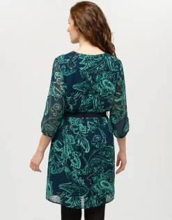 Outlet Robe verte voile à motif Robes|Robes & Jupes