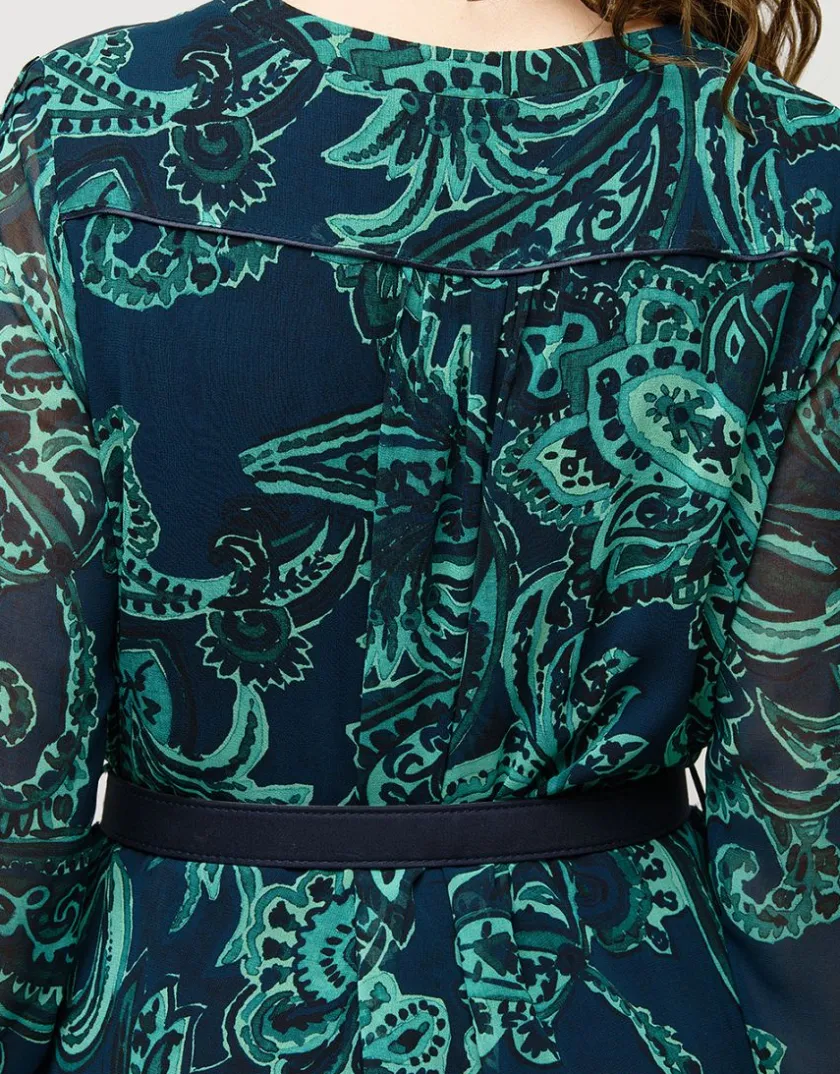 Outlet Robe verte voile à motif Robes|Robes & Jupes