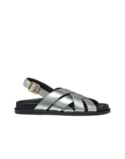 Clearance Sandale plate cuir argent GEOX Sandales