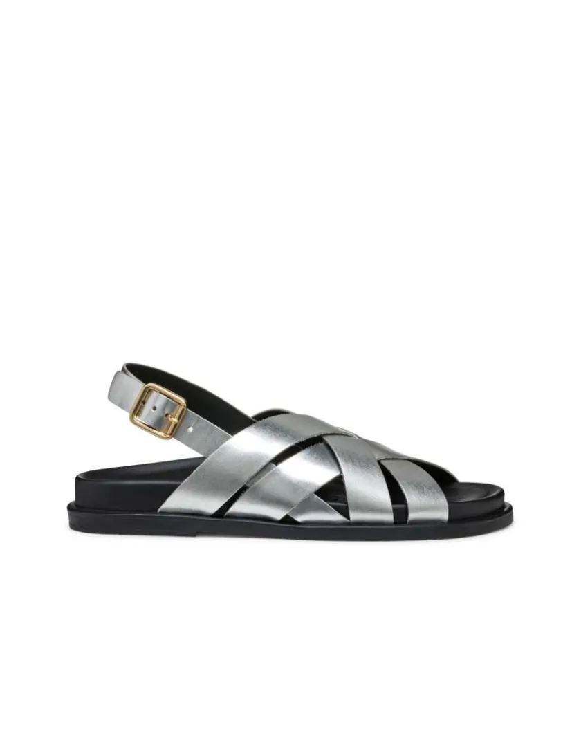 Clearance Sandale plate cuir argent GEOX Sandales