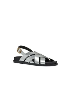 Clearance Sandale plate cuir argent GEOX Sandales