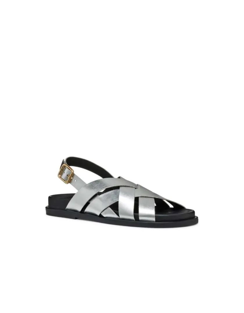 Clearance Sandale plate cuir argent GEOX Sandales