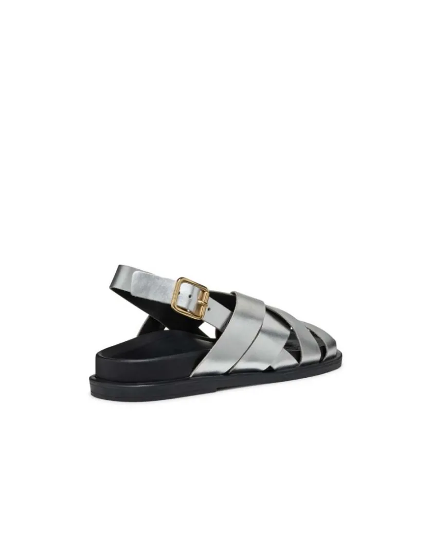 Clearance Sandale plate cuir argent GEOX Sandales
