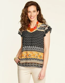 Fashion Top chic ocre imprimé Chemisiers & Blouses|Hauts