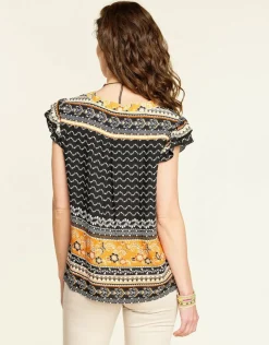Fashion Top chic ocre imprimé Chemisiers & Blouses|Hauts