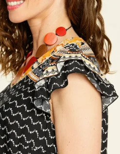 Fashion Top chic ocre imprimé Chemisiers & Blouses|Hauts
