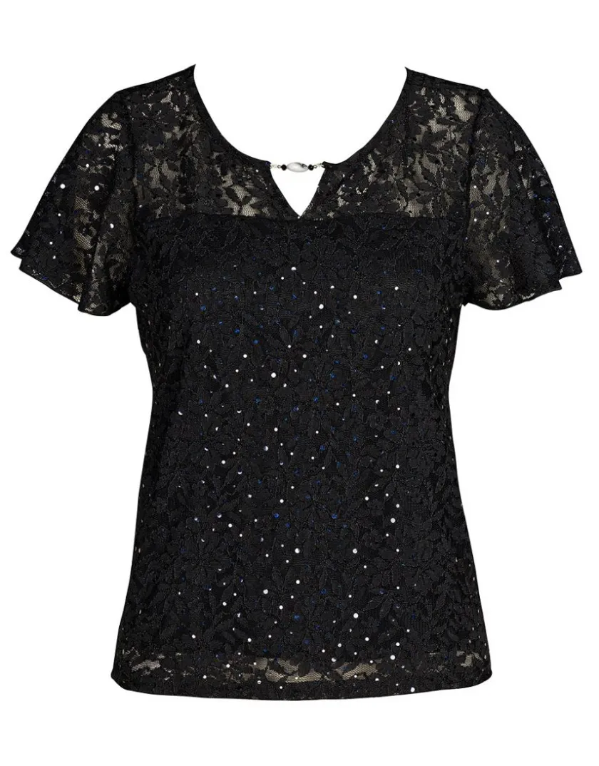 Hot Top dentelle noire T-shirts|Hauts