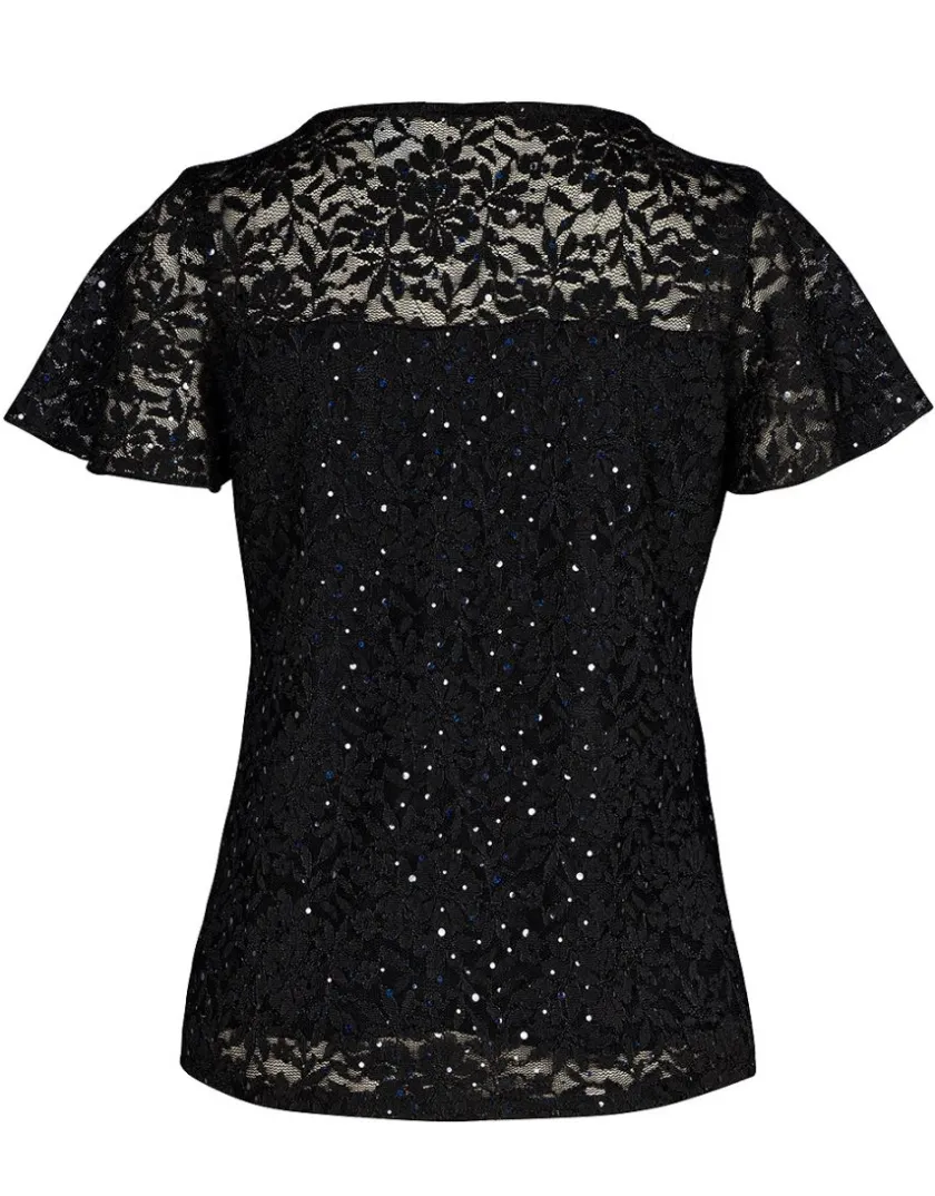 Hot Top dentelle noire T-shirts|Hauts