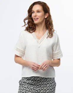 Sale Top gaze de coton blanc Chemisiers & Blouses|Hauts