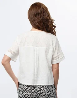 Sale Top gaze de coton blanc Chemisiers & Blouses|Hauts