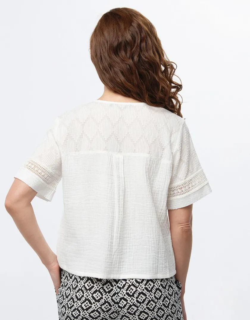 Sale Top gaze de coton blanc Chemisiers & Blouses|Hauts