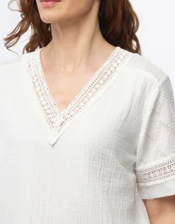 Sale Top gaze de coton blanc Chemisiers & Blouses|Hauts
