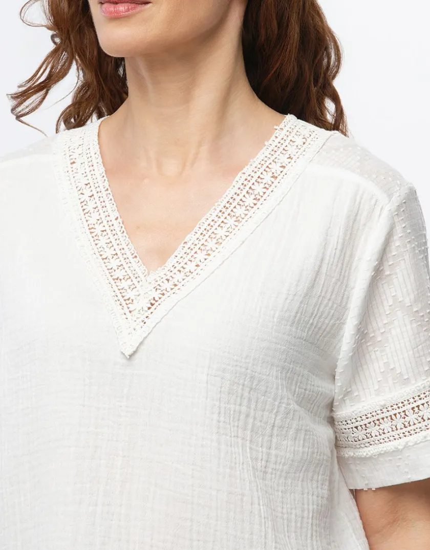Sale Top gaze de coton blanc Chemisiers & Blouses|Hauts