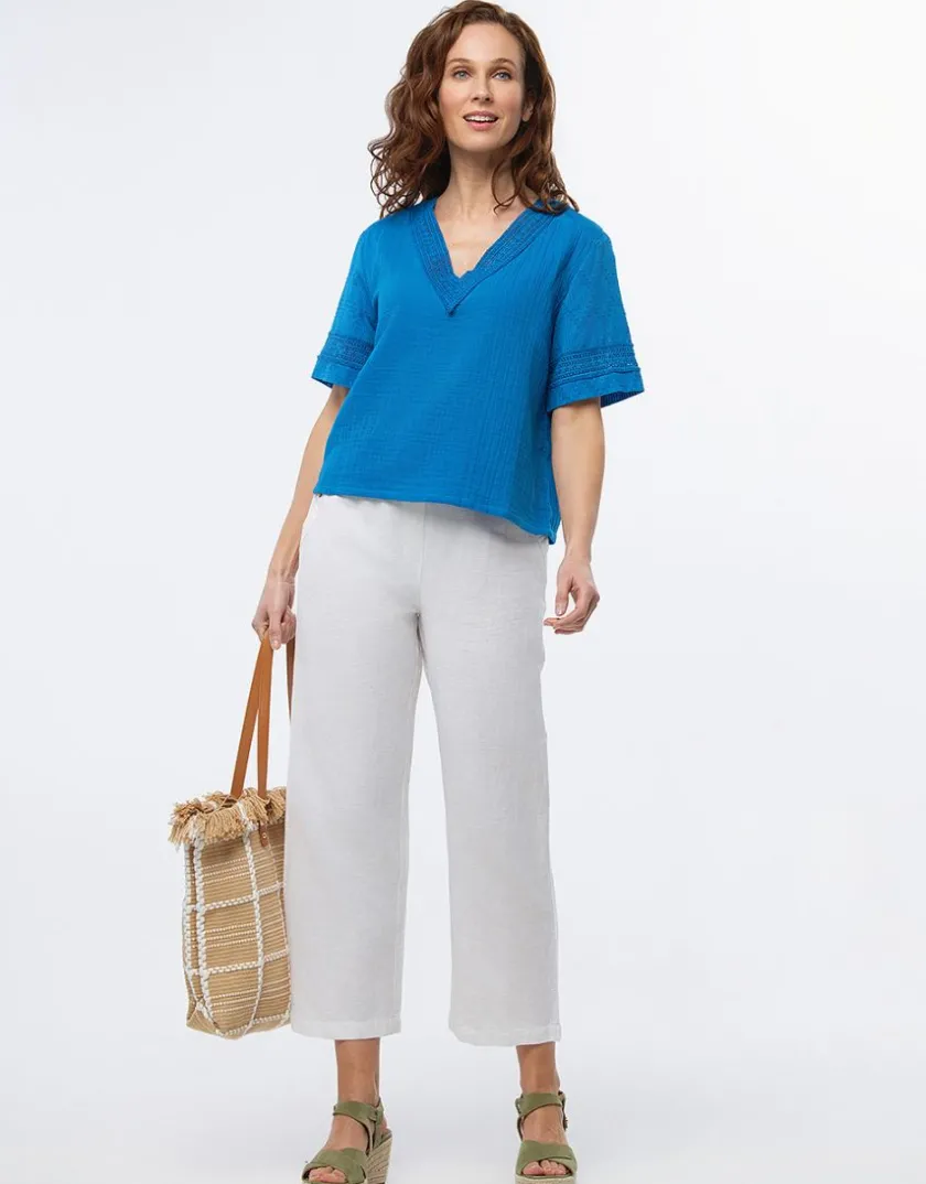 Discount Top gaze de coton bleu Chemisiers & Blouses|Hauts