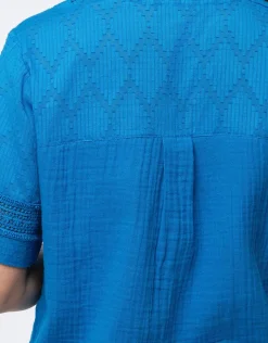 Discount Top gaze de coton bleu Chemisiers & Blouses|Hauts