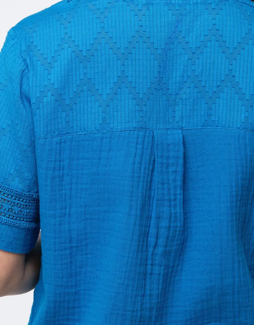 Discount Top gaze de coton bleu Chemisiers & Blouses|Hauts