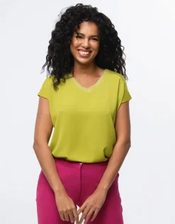 Outlet T-shirt bi-matière vert T-shirts|Hauts