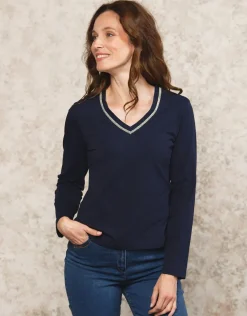 Fashion T-shirt bleu coton T-shirts|Hauts