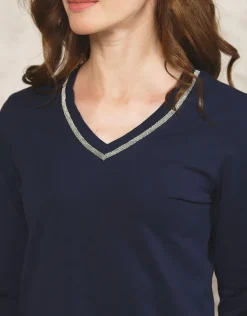 Fashion T-shirt bleu coton T-shirts|Hauts