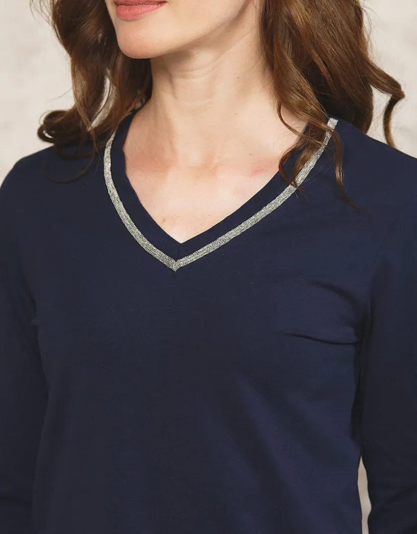 Fashion T-shirt bleu coton T-shirts|Hauts