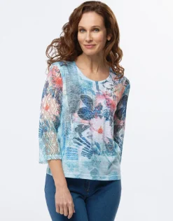 Discount T-shirt bleu imprimé T-shirts|Hauts