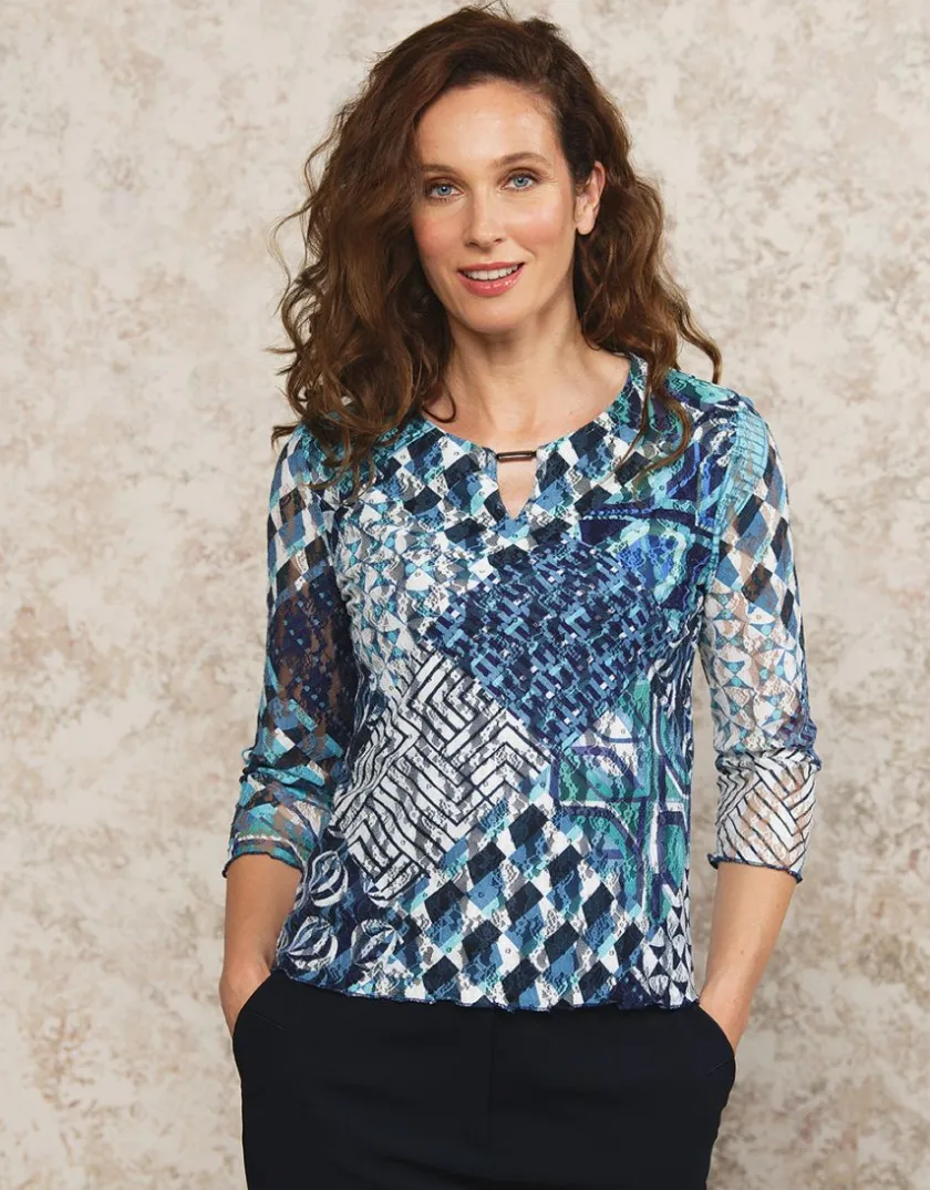 Clearance T-shirt bleu imprimé T-shirts|Hauts