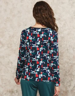 Sale T-shirt bleu motif T-shirts|Hauts
