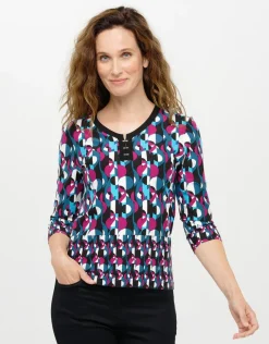 Outlet T-shirt bleu rose motifs T-shirts|Hauts