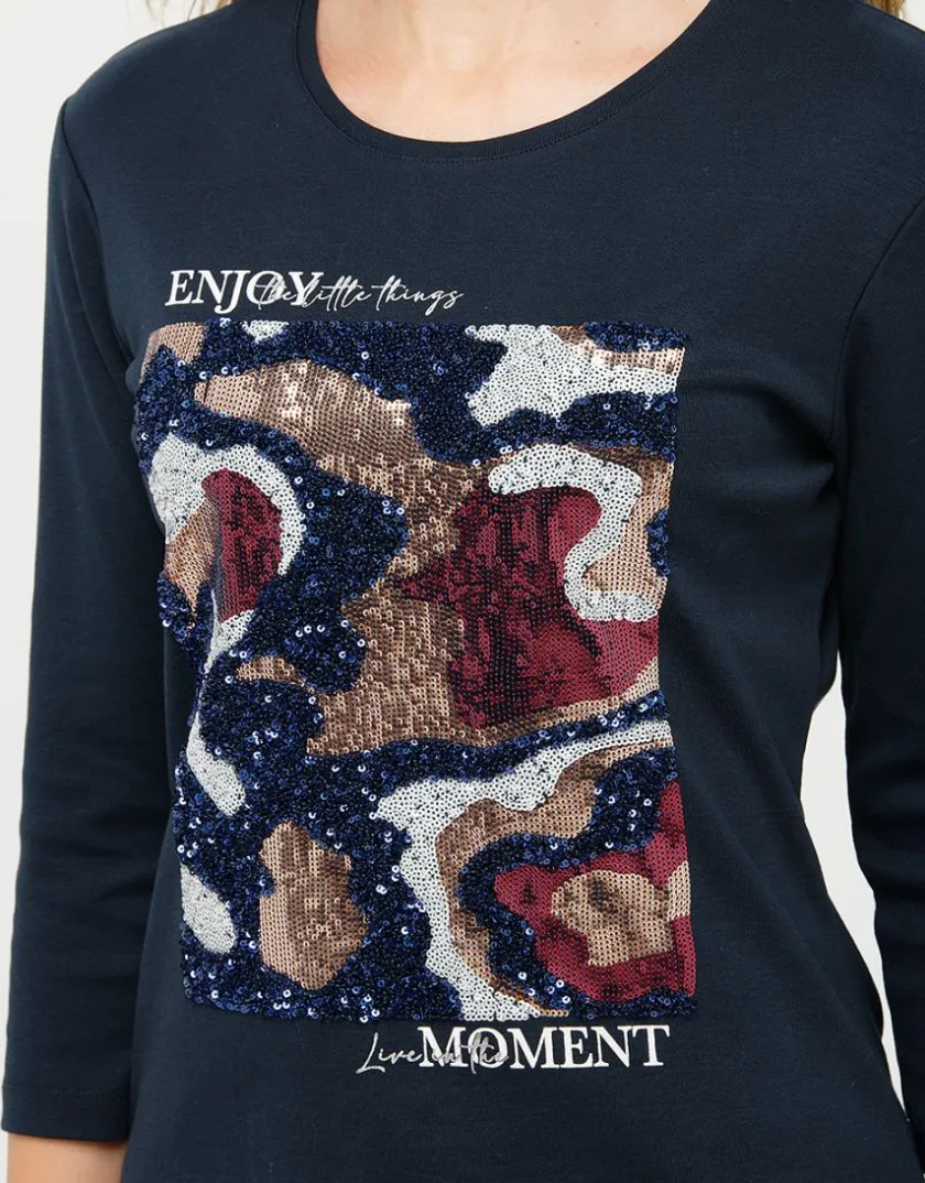 Outlet T-shirt coton bleu motif T-shirts|Hauts
