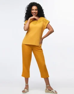 Fashion T-shirt coton ocre T-shirts|Hauts