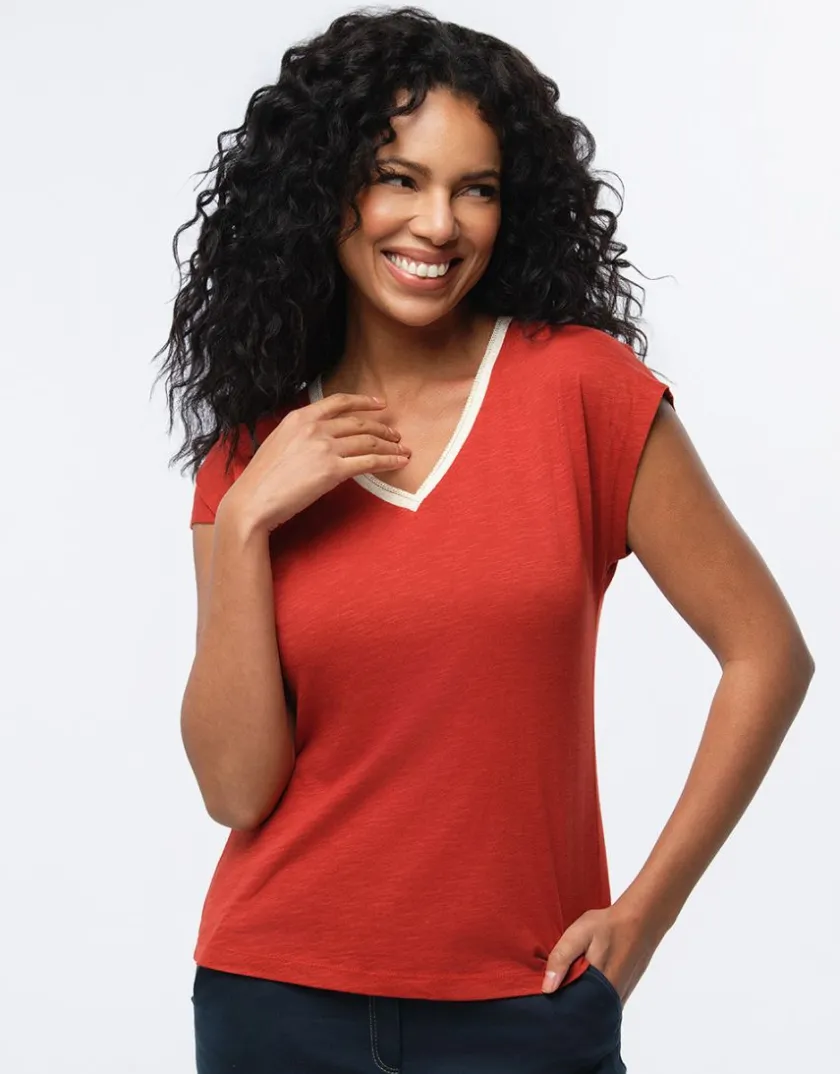 Outlet T-shirt coton terracotta T-shirts|Hauts