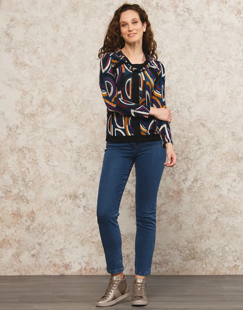 Outlet T-shirt doux motif noir T-shirts|Hauts