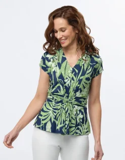 Clearance T-shirt drapé motif bleu T-shirts|Hauts