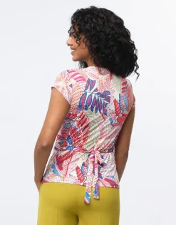 New T-shirt drapé motif rose T-shirts|Hauts